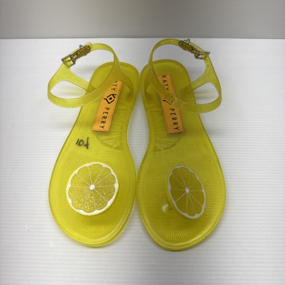 Katy Perry Yellow Lemon Jelly Sandals Womens Size 10 Clear Adjustable Strap - Picture 2 of 8